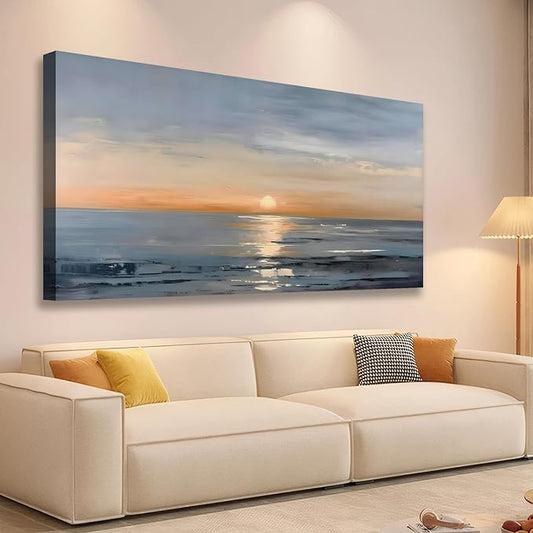 JLXART Landscape Canvas Painting Ocean Sunrise Wall Art Scenery Framed Artwork for Bedroom Office Home Decoration Art 20"x40"