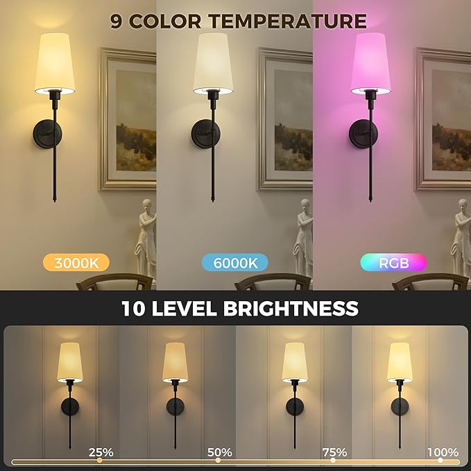 DORESshop Battery Operated Wall Sconce Set of 2, Wireless Wall Light Easy to