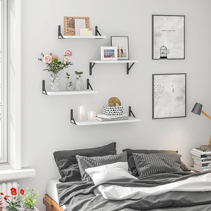YGEOMER White Floating Shelves for Wall, Different Sizes Rustic Wall Shelves