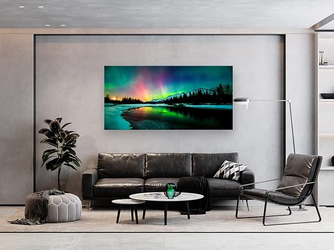 S01962 Wall Art Aurora scenery Painting on Canvas Stretched and Framed Canvas