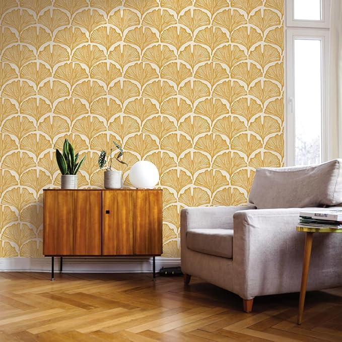 Tempaper x Novogratz Golden Mustard Feather Palm Removable Peel and Stick
