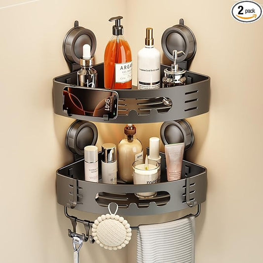 Voldra Corner Shower Caddy Suction Cup, Aluminum Corner Shower Shelves