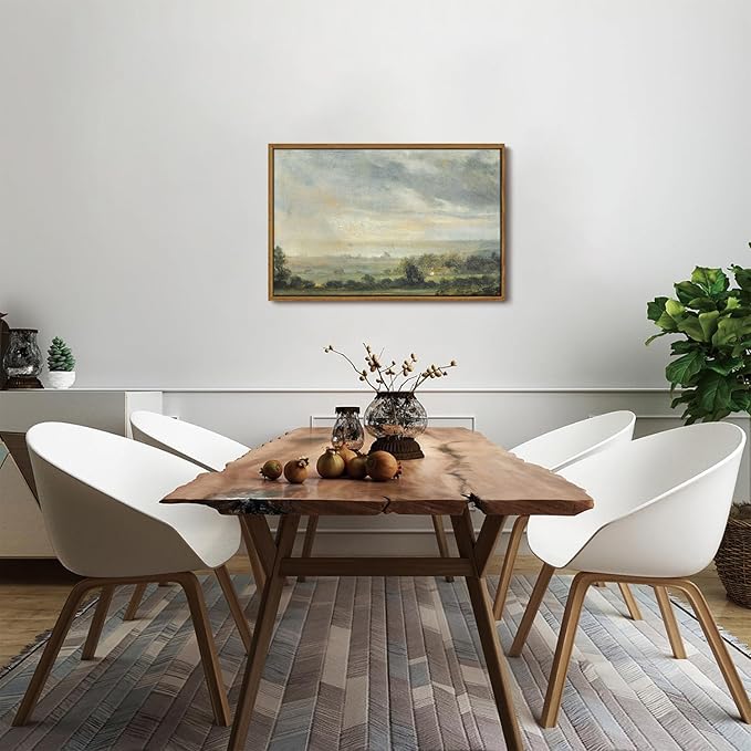 OIQArtOIQ Vintage Framed Wall Art Pastoral Landscape Canvas Art Prints Rustic