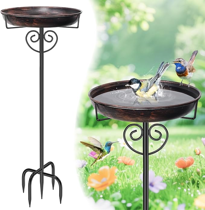 Bird Bath for Outside,Vintage Freestanding Bird Bath with Metal Stake Upgraded 5 Pronged Base Detachable Birdbaths Feeder Bowl for Outdoors Garden Patio Yard Lawn Decor (Vintage Bronze)