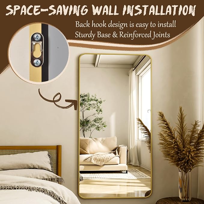 XRAMFY 76"x34" Floor Full Length Mirror Standing Full Body Rounded Corner