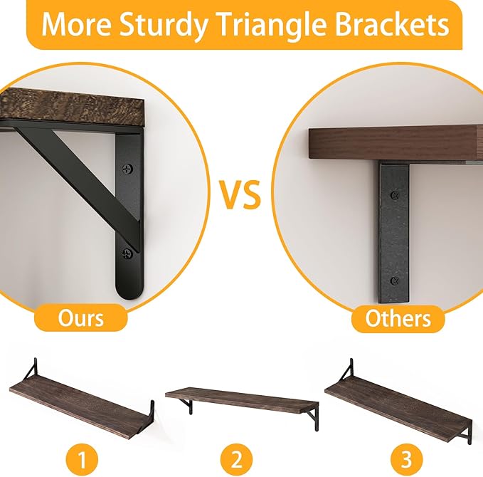 YGEOMER Floating Shelves for Wall, 23in Brown Wall Shelves for Living Room