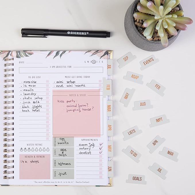 DiverseBee Gold Foil Planner Monthly Tabs, 24 Peel and Stick Laminated Tabs for Notebooks (12 Month and 4 Blank), Calendar Stickers for Planners, Dividers (Jade)