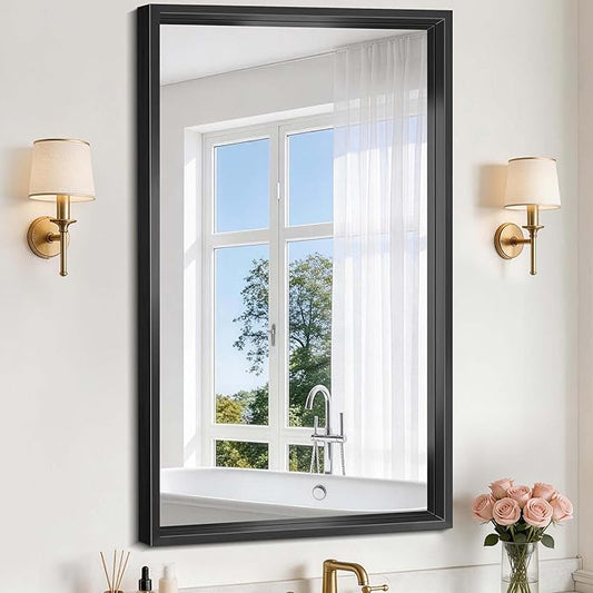 Black Framed Mirror 24"x42", Brushed Black Bathroom Mirrors