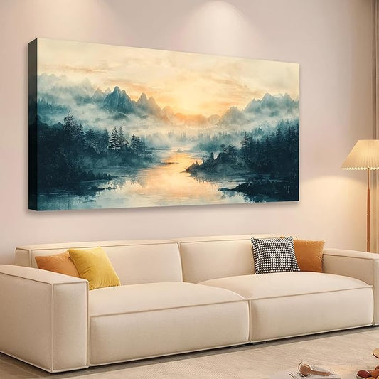 JLXART Landscape Canvas Wall Art Beautiful Lake Mountain Nature Scenic Picture Print Sunrise for Living Room Forest National Park Scenery Artwork Painting Decor,Inner Frame 30x58inch