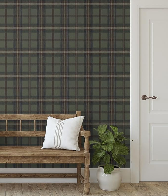 NextWall Harry & Grace Herringbone Plaid Premium Matte Non-Woven Peel and Stick
