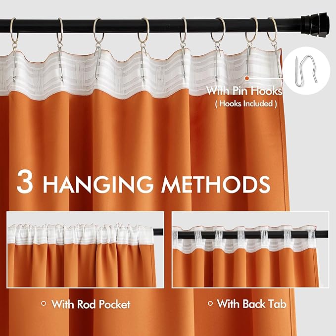 MIULEE 2 Panels Orange Back Tab Blackout Curtains 84 Inch Length