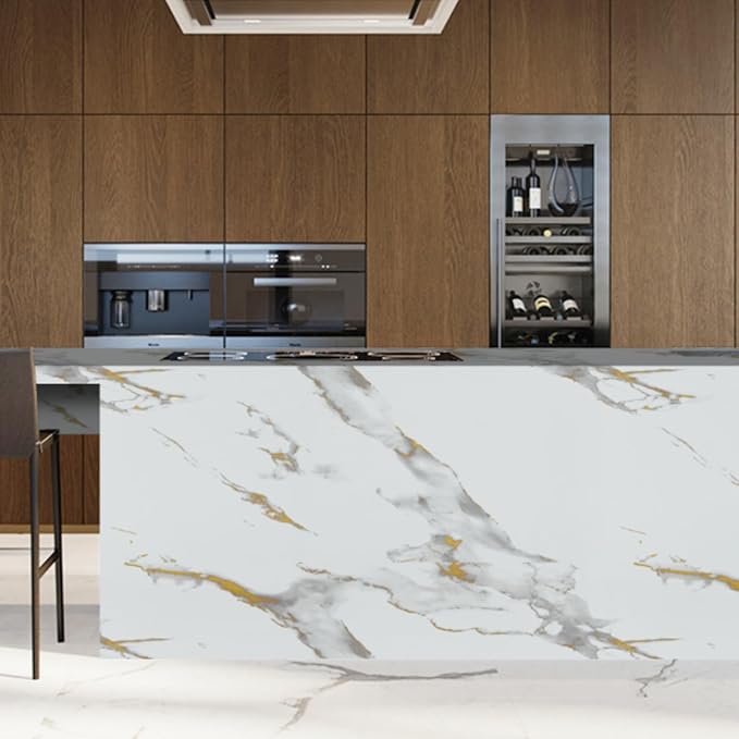 Abyssaly Marble Contact Paper for Countertops Gold Grey White Marble Peel and