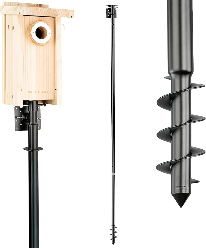 WHITEHORSE Bird House Pole Mount- A Professional Bird Feeder Pole for Outside - Very Sturdy Against Strong Winds - 7â Tall Bird House Poles for Outdoors - Pole for Bird Feeders - Bluebird House Pole