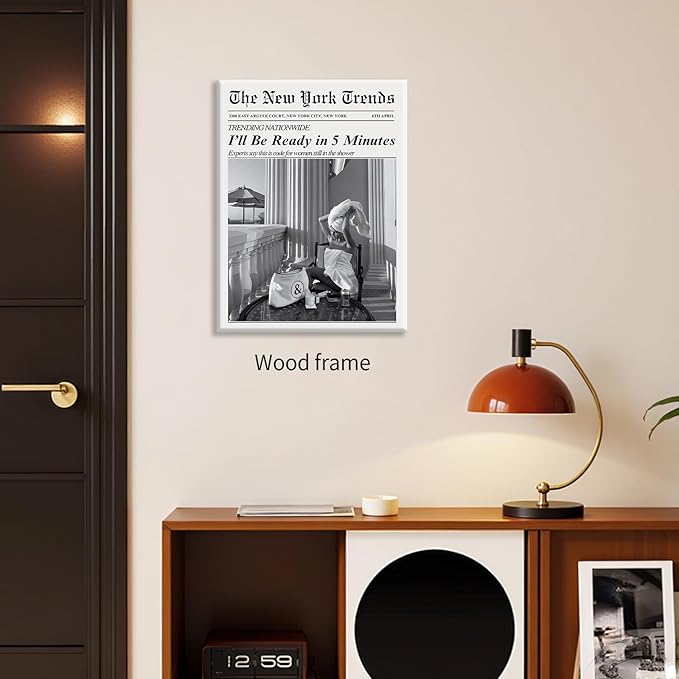 Vintage Newspaper Framed Wall Art Trendy Black and White Aesthetic Posters