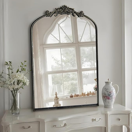 HQiJun Black Vintage Wall Mirror Window Decorative Traditional Mirrors Antique