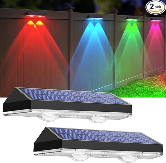 LIANGLOME Solar Fence Lights Outdoor, 2PK RGB Solar Lights