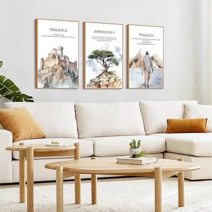 CHDITB Bible Verse Scripture Framed Canvas Wall Art, Watercolor Christian Jesus Decor, Psalm and Jeremiah Scripture Prints, Religious Artwork for Church Living Room Bedroom Office 24"x36"x3