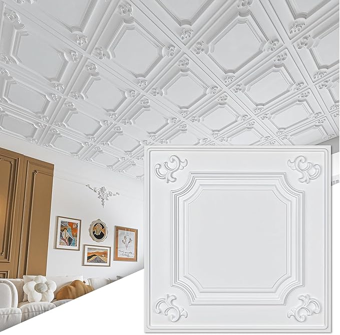 Art3d Drop Ceiling Tiles 24x24, Wainscoting Panels Glue Up 2x2, Cloud-White