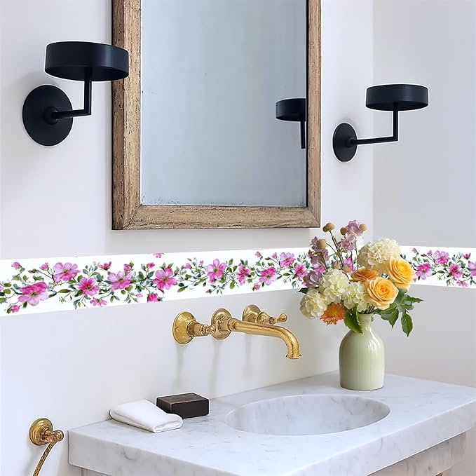 Pink Floral Wallpaper Border 196x4 Inch Peel and Stick Wall Border Self