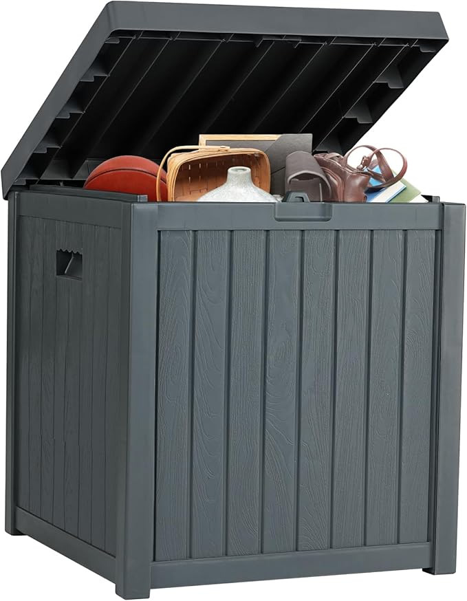 51 Gallon Resin Deck Box, Outdoor Storage Box Waterproof for Patio, Garden, Pool, and Deck, Storage Solution for Cushions, Tools, Delivery Packages, Grey