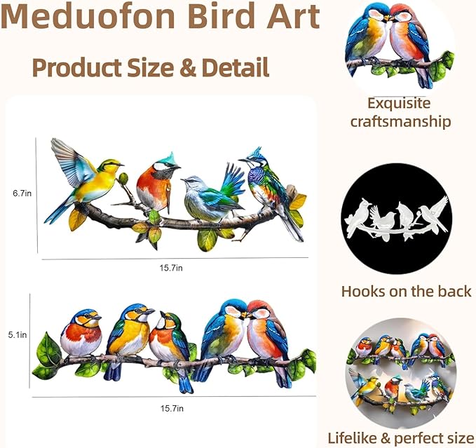2025 New Metal Birds Outdoor Wall Art Decor+25.7'' Large Size Metal Sun Outdoor Wall Art Decor