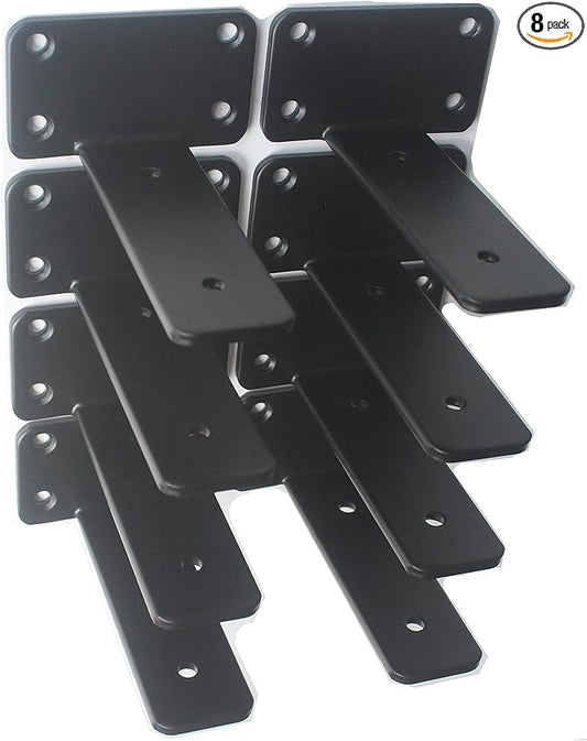 8 Pack - 5 inch Black Hidden L Shelf Bracket Iron Floating Shelf Brackets