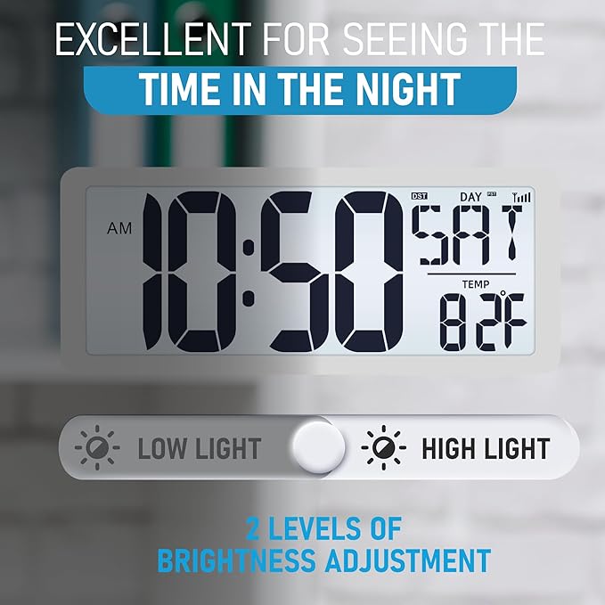 TXL Atomic Clock with Backlight, 14.2" Digital Wall Clock, Battery Operated