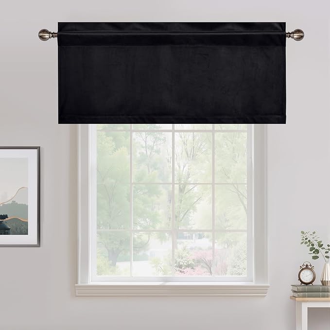 NICETOWN Black Velvet Valance Curtains
