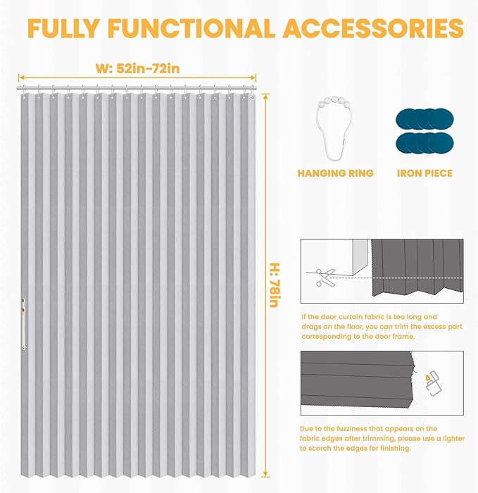 AJAZZ 100% Blackout Accordion Doors Interior Closet Curtain Magnetic Door