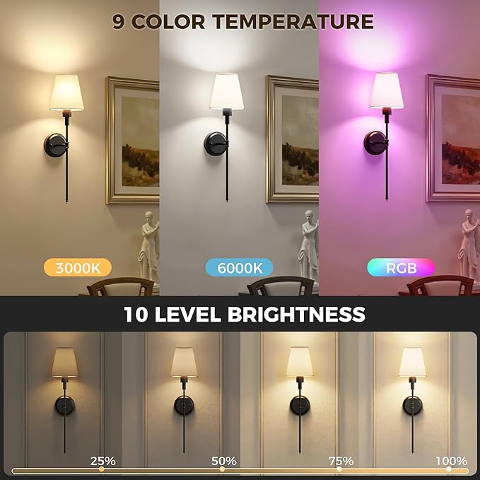 DORESshop Battery Operated Wall Sconce Set of 2, Wireless Wall Light Easy to