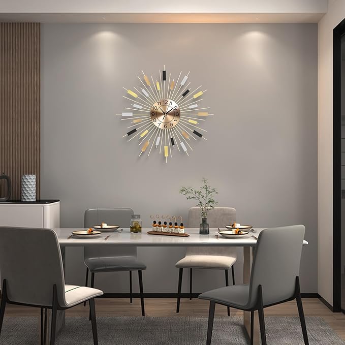 23.6 inch Gold Starburst Wall Clock, Non-Ticking Large Modern Sunburst