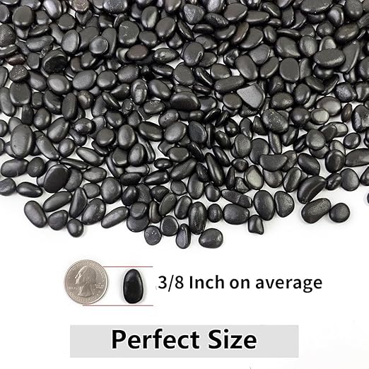 YISZM 2LB Succulent and Cactus Black Pebbles, 3/8 Inch Natural Decorative Polished Stones, River Rocks for Indoor Plants, Vases, Planters and Outdoor Gardening