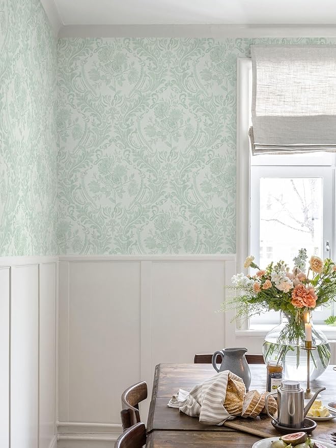 Ismoon Floral Wallpaper Peel and Stick Sage Green Contact Paper Boho Vintage