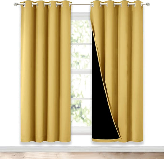 NICETOWN Bright Yellow Full Shade Curtain Panels, Pair of Energy Smart & Noise