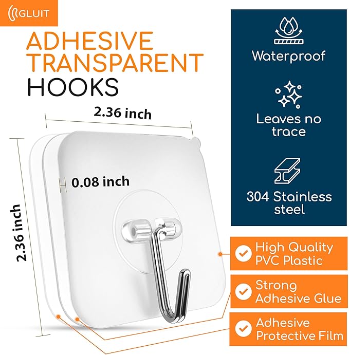 GLUIT Adhesive Wall Hooks for Hanging Heavy Duty 22 lbs Hooks for Walls No Drill