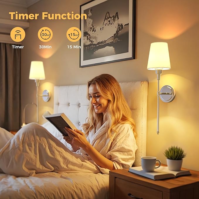 DORESshop Battery Operated Wall Sconce Set of 2, Wireless Wall Light Easy to