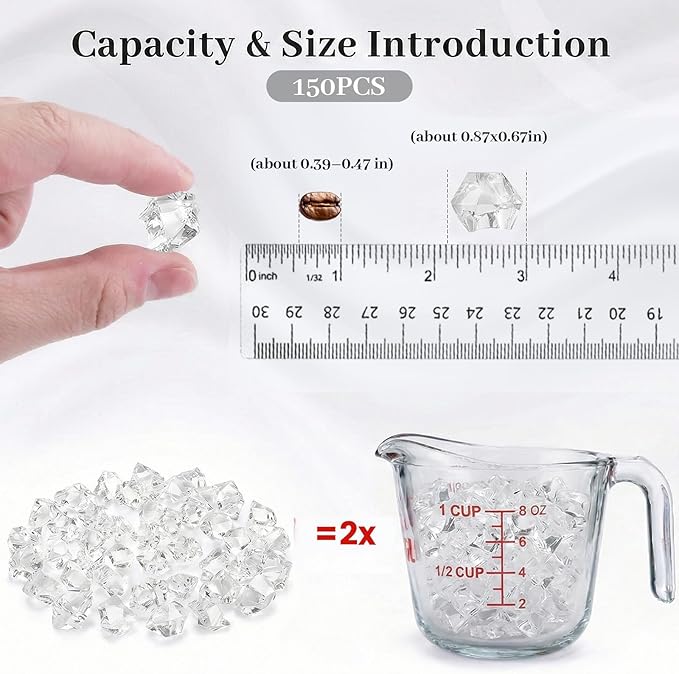 DomeStar Fake Ice, 150PCS Fake Diamonds, Plastic Diamonds Acrylic Rocks Vase Fillers for Centerpieces Wedding Party Table Scatter Food Display