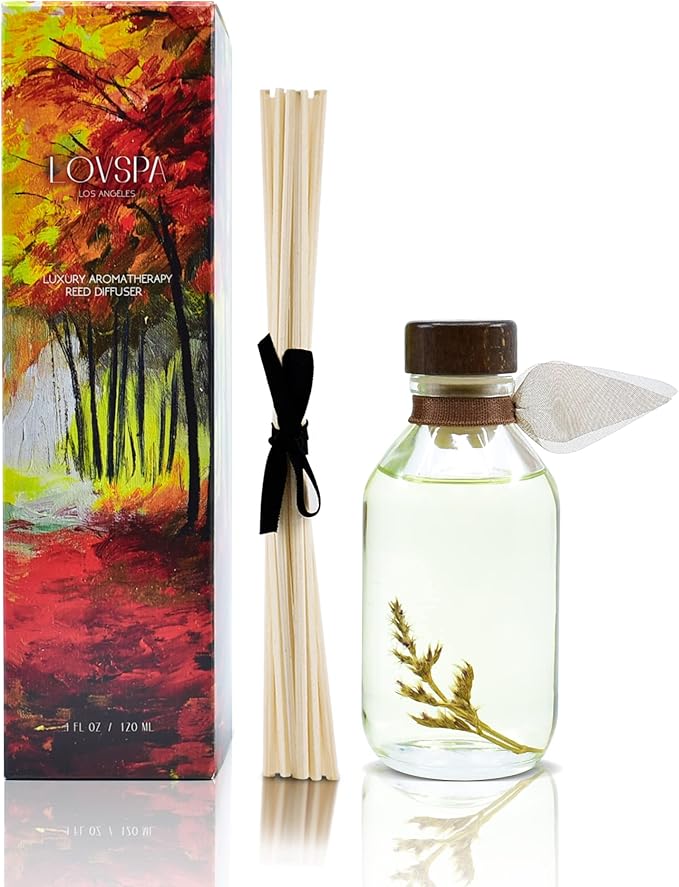 LOVSPA Reed Diffuser Set, Cashmere Woods Scented Oil Diffuser with Sticks, Home Fragrance Accessories for Bathroom Shelf Decor, Aroma Diffusers for Home or Office Fall Decor, USA Made