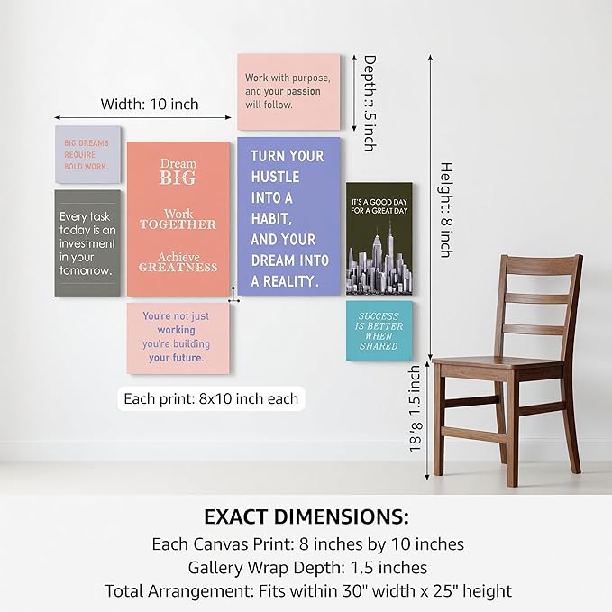 Office Motivational Canvas Wall Art Set of 8