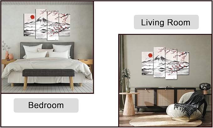 LyerArtork 4 Panel Japanese Ink Painting Wall Art Mount Fuji
