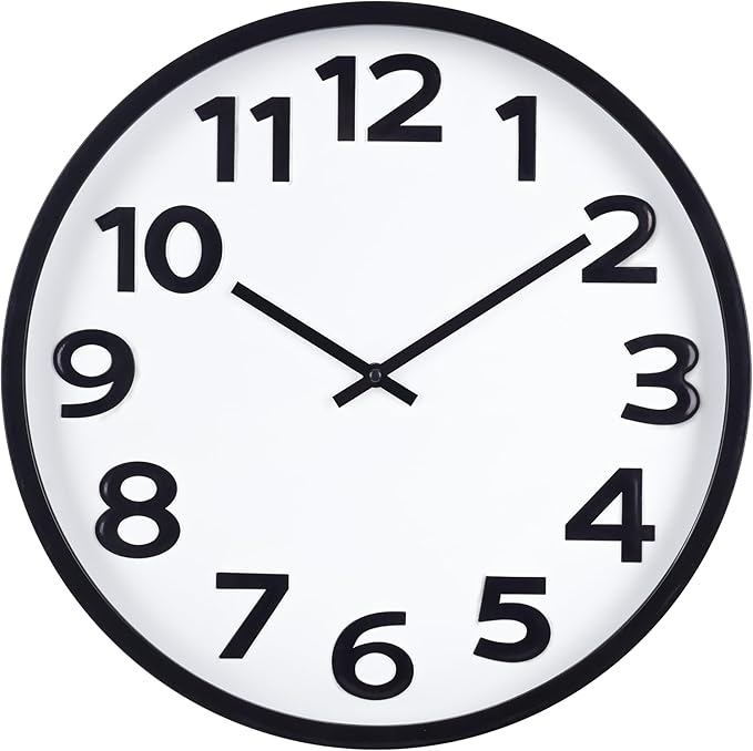 Large Wall Clock 16 Inch Silent Non-Ticking Modern Big Number Wall Clocks