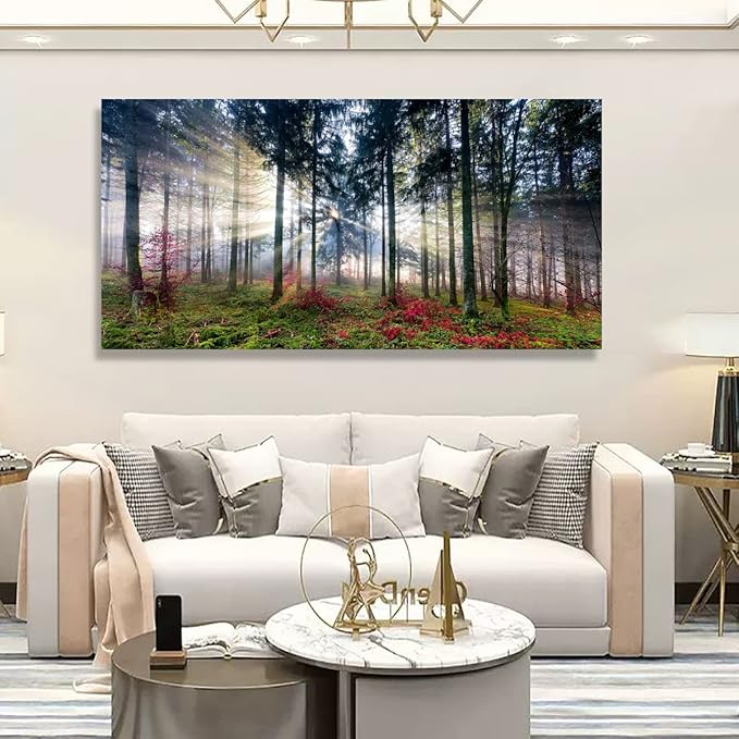 Nature Landscape Sunrise Tree Canvas Wall Art - 28x57 inches Wall Decoration for Living Room Forest Picture Artwork Painting Prints of Trees for Bedroom and Home Décor