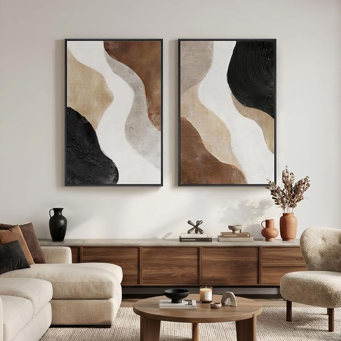 Large Framed Neutral Abstract Wall Art Set of 2