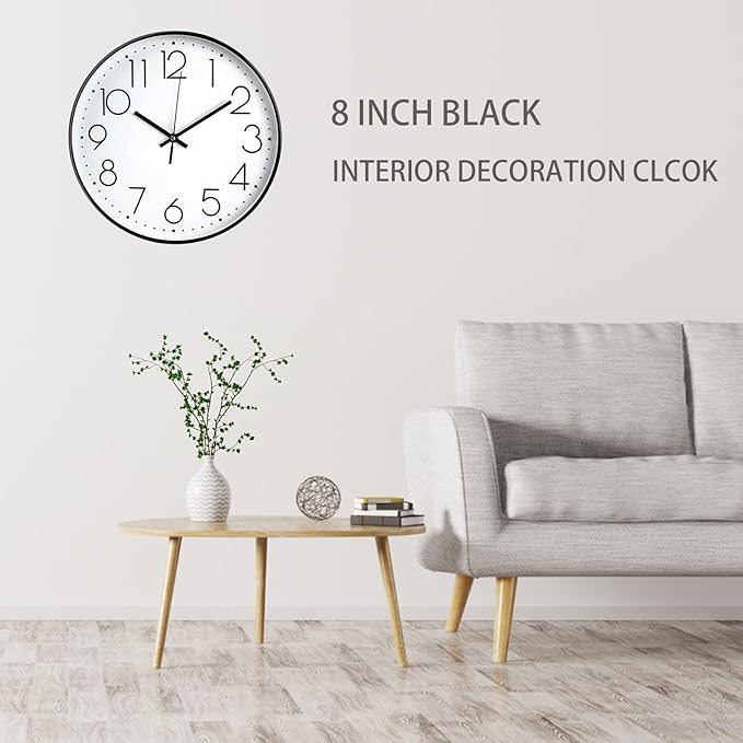 JUSTUP 8in Non-Ticking Wall Clock, Silent Battery Operated Wall Clock