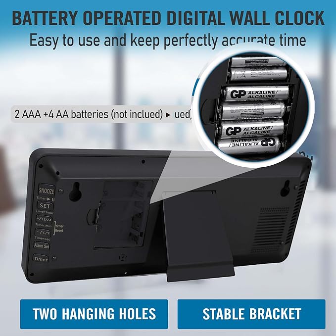 TXL 14.2"" Large Digital Wall Clock Battery Operated, Digital Clock Large