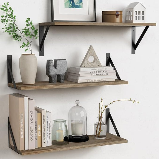 Forbena Wood Floating Shelves for Wall 24 inches Long, Large Bathroom Hanging
