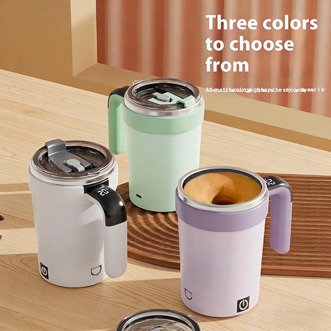 Self Stirring Coffee Mug with Lid,304 Stainless Steel Self Stirring Cup,Rechargeable Coffee Mug with Temperature Display,Suitable for Home and Office (Green)