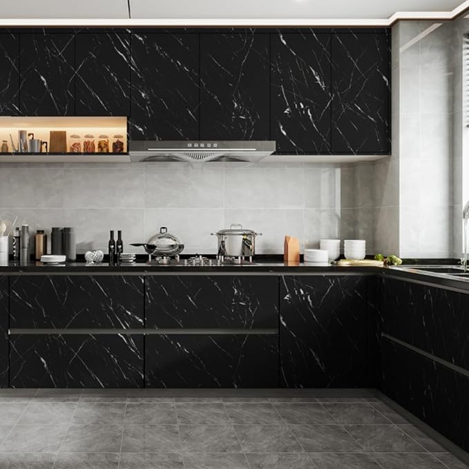 Abyssaly Black Marble Contact Paper Peel and Stick Countertops Waterproof Matte