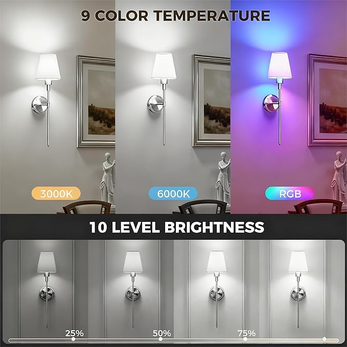 DORESshop Battery Operated Wall Sconce Set of 2, Wireless Wall Light Easy to