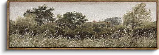 InSimSea Extra Large Framed Vintage Wall Art, Living Room Country Farmhouse Decor, Grassland Landscape Paintings, Canvas Prints, Retro Scenery Long Picture for Bedroom Above of Bed,12x36inch